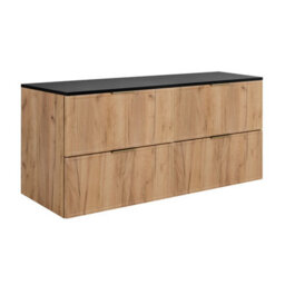 Heze Furniture Slim Modern 2 Cabinets Set Vanity Unit 120Cm With Worktop & Tall Cabinet 136Cm - Gold Craft Oak - thumbnail 2