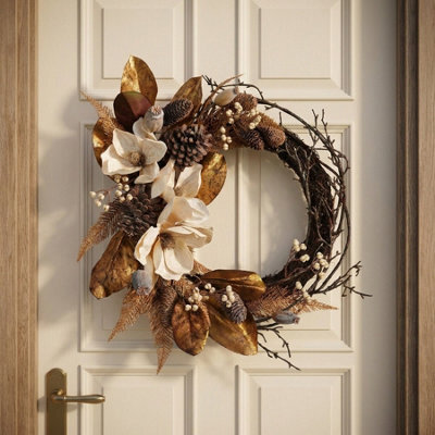 Garden Greatness Magnolia Pinecone Rustic Semi Door Wreath - image 1