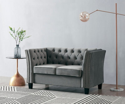 Home Detail Chelsea Velvet Fabric 2 Seater Sofa, Light Grey - image 1