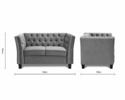 Home Detail Chelsea Velvet Fabric 2 Seater Sofa, Light Grey - thumbnail 7