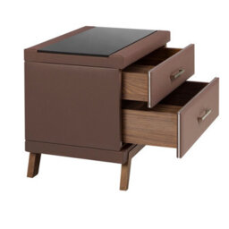 Angel Cerda Elegant Leatherette Bedside Table With Black Glass Top - Modern Walnut Design - thumbnail 6