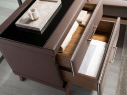 Angel Cerda Elegant Leatherette Bedside Table With Black Glass Top - Modern Walnut Design - thumbnail 4
