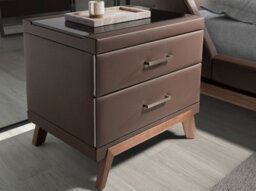 Angel Cerda Elegant Leatherette Bedside Table With Black Glass Top - Modern Walnut Design - thumbnail 2