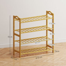 Homcom 4-Tier Shoe Rack, Bamboo Shoe Shelf Stand, Natural Wood Finish - thumbnail 3