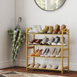 Homcom 4-Tier Shoe Rack, Bamboo Shoe Shelf Stand, Natural Wood Finish