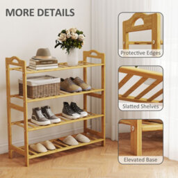 Homcom 4-Tier Shoe Rack, Bamboo Shoe Shelf Stand, Natural Wood Finish - thumbnail 6
