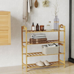 Homcom 4-Tier Shoe Rack, Bamboo Shoe Shelf Stand, Natural Wood Finish - thumbnail 9