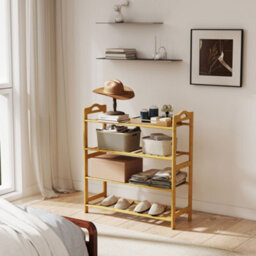Homcom 4-Tier Shoe Rack, Bamboo Shoe Shelf Stand, Natural Wood Finish - thumbnail 8