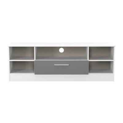 Trent Wide Open Tv Unit In Dusk Grey & White Matt (Ready Assembled) - image 1