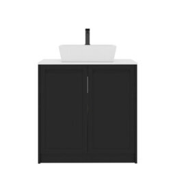 Royal Bathrooms Royal Bathroom Elmore 800mm Matt Nocturne Black Freestanding Bathroom Vanity Unit 2 Door Plain White Worktop With Cube Basin - thumbnail 7
