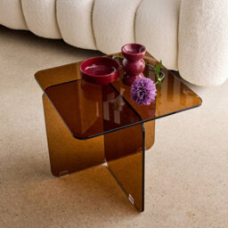 Sweeek - Square Coffee Table Tempered Glass Amber 50X50X46 Cm - Glintz - thumbnail 4