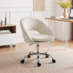 Homcom Velvet Desk Chair With Height-Adjustable, Wheels, Cream - thumbnail 2
