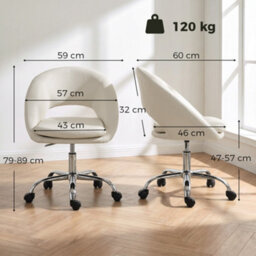 Homcom Velvet Desk Chair With Height-Adjustable, Wheels, Cream - thumbnail 3