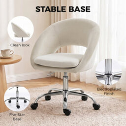 Homcom Velvet Desk Chair With Height-Adjustable, Wheels, Cream - thumbnail 7