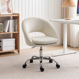 Homcom Velvet Desk Chair With Height-Adjustable, Wheels, Cream - thumbnail 1