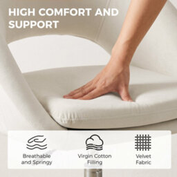 Homcom Velvet Desk Chair With Height-Adjustable, Wheels, Cream - thumbnail 4