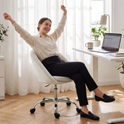 Homcom Velvet Desk Chair With Height-Adjustable, Wheels, Cream - thumbnail 9