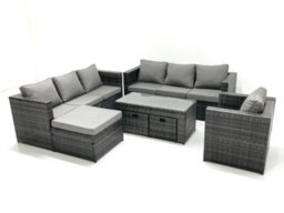 Fimous Outdoor Garden Furniture Set 10 Seater Rattan Sofa Set With Coffee Table 3 Footstools Armchair Dark Grey Mixed - thumbnail 2