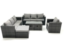 Fimous Outdoor Garden Furniture Set 10 Seater Rattan Sofa Set With Coffee Table 3 Footstools Armchair Dark Grey Mixed - thumbnail 1