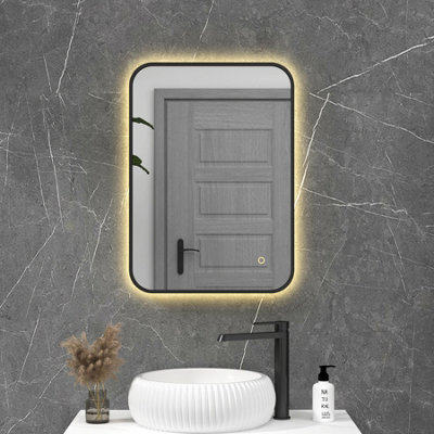 Royal Bathrooms Luton 500 X 700mm Black Backlit Framed Led Illuminated Rectangular Bathroom Mirror With Touch Sensor & Anti-Fog - image 1