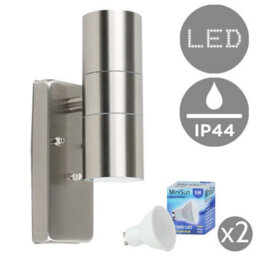 Valuelights Modern Brushed Chrome Ip44 Rated Up/down Outdoor Security Wall Light - Complete With 2 X 5W Gu10 Warm White Led Bulbs