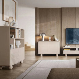 Arte  Albion Highboard Cabinet 108Cm - Cashmere Finish, Push-To-Open Doors, Drawers & Open Display Compartments - thumbnail 4