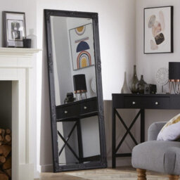 The Online Mirror Shop Leaner Mirror Highbury Bevelled Edge Glass Rectangle Full Length With Antique Black Frame- H 165Cm X W 74Cm For Hanging In Bedroom