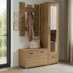 Hit Hallway Furniture Set Modern Sonoma Entryway With Wardrobe Shoe Cabinet Shelves And Mirror - thumbnail 1