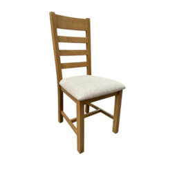 Home Source Copenhagen Pair Of Assembled High Slatted Back Dining Chairs Beige Wool Seat Solid Oak Legs - thumbnail 2