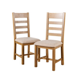 Home Source Copenhagen Pair Of Assembled High Slatted Back Dining Chairs Beige Wool Seat Solid Oak Legs - thumbnail 6