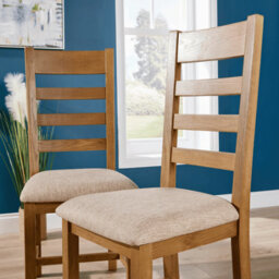 Home Source Copenhagen Pair Of Assembled High Slatted Back Dining Chairs Beige Wool Seat Solid Oak Legs - thumbnail 3