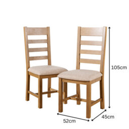 Home Source Copenhagen Pair Of Assembled High Slatted Back Dining Chairs Beige Wool Seat Solid Oak Legs - thumbnail 7