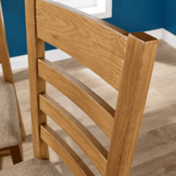 Home Source Copenhagen Pair Of Assembled High Slatted Back Dining Chairs Beige Wool Seat Solid Oak Legs - thumbnail 4