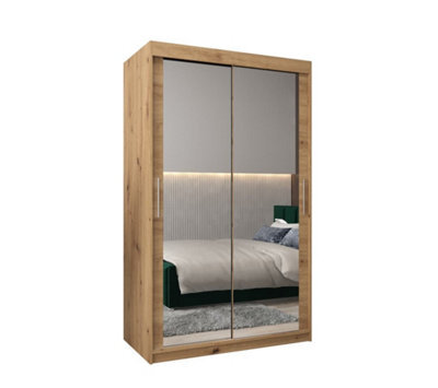 Arte Tokyo 03 Contemporary Mirrored 2 Sliding Door Wardrobe 5 Shelves 2 Rails Oak Artisan Effect (H)2000mm (W)1200mm (D)620mm - image 1
