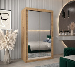 Arte Tokyo 03 Contemporary Mirrored 2 Sliding Door Wardrobe 5 Shelves 2 Rails Oak Artisan Effect (H)2000mm (W)1200mm (D)620mm - thumbnail 2