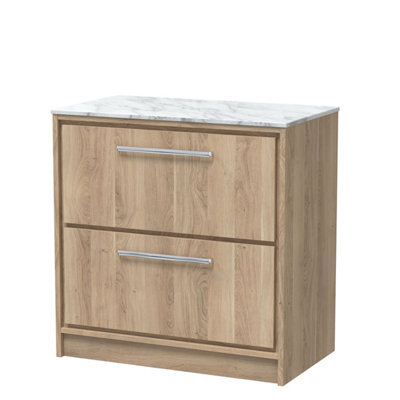 Hudson Reed Lille Floor Standing Two Drawer Contemporary Vanity Unit With Marble Worktop In Bleached Oak, 810 X 460mm - image 1