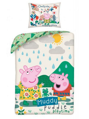 Peppa Pig Muddy Puddle Playtime Single Duvet Cover And Pillowcase Set - European Size - image 1