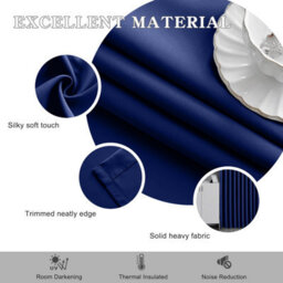 Ameha Plain Blackout Curtain Thick Thermal Insulated Pencil Pleat Navy Kitchen Curtains 46'' X 54'' Pair With 2X Tie Backs - thumbnail 3