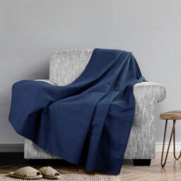 Classic Rib Cotton Throw, Sofa Bed Throw - 150 X 200 Cm Fits Most 2 Seater Sofas Settee Arm Chair & Single Bed, Navy Blue - thumbnail 3