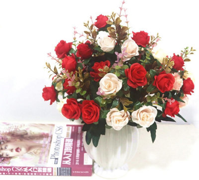 4 Pack Artificial Rose Flowers, Silk Realistic Artificial Flowers For Party And Garden Decoration (Red) - image 1