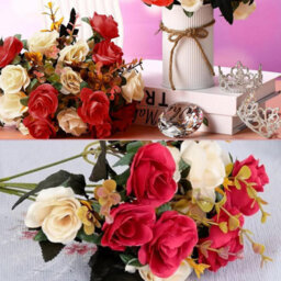 4 Pack Artificial Rose Flowers, Silk Realistic Artificial Flowers For Party And Garden Decoration (Red) - thumbnail 3