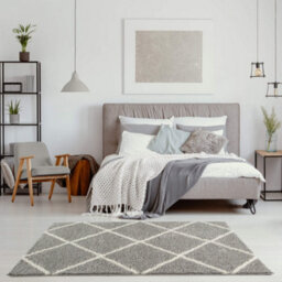 The Rugs Moroccan Shaggy Rugs And Runners Soft Fluffy Diamond Design High Pile Grey And Ivory Living Room Kitchen Hallway 510 - thumbnail 5