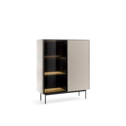 Arte Orta Highboard Cabinet 107Cm - Cashmere & Black Modern Glass Display Cabinet With Led Accent Lighting - thumbnail 2