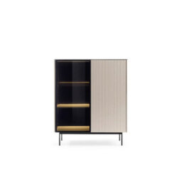 Arte Orta Highboard Cabinet 107Cm - Cashmere & Black Modern Glass Display Cabinet With Led Accent Lighting - thumbnail 4