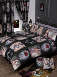"Alchemy England 66"" X 72"" Story Of The Rose Pencil Pleat Curtain Set, Romantic Goth Alternative, Black Red Purple" - thumbnail 2