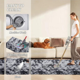 Ameha Non Slip Rugs Bedroom Living Room Shaggy Fluffy Kitchen Hallway Large Floor Mat Tye Dye Grey 80X150 Cm Rug - thumbnail 4
