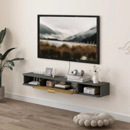 Floating Tv Cabinet Unit Wall Mounted Media Console Storage Shelves - thumbnail 5