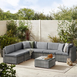 Furniturebox Orlando Grey Rattan Garden Sofa Modular Outdoor Patio Couch Seating - Table & 6 Chairs Garden Corner Sofa Set +Cover - thumbnail 4