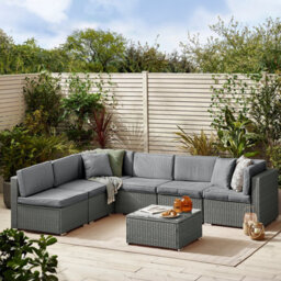 Furniturebox Orlando Grey Rattan Garden Sofa Modular Outdoor Patio Couch Seating - Table & 6 Chairs Garden Corner Sofa Set +Cover - thumbnail 1