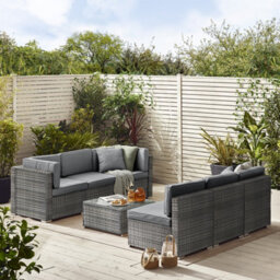 Furniturebox Orlando Grey Rattan Garden Sofa Modular Outdoor Patio Couch Seating - Table & 6 Chairs Garden Corner Sofa Set +Cover - thumbnail 3